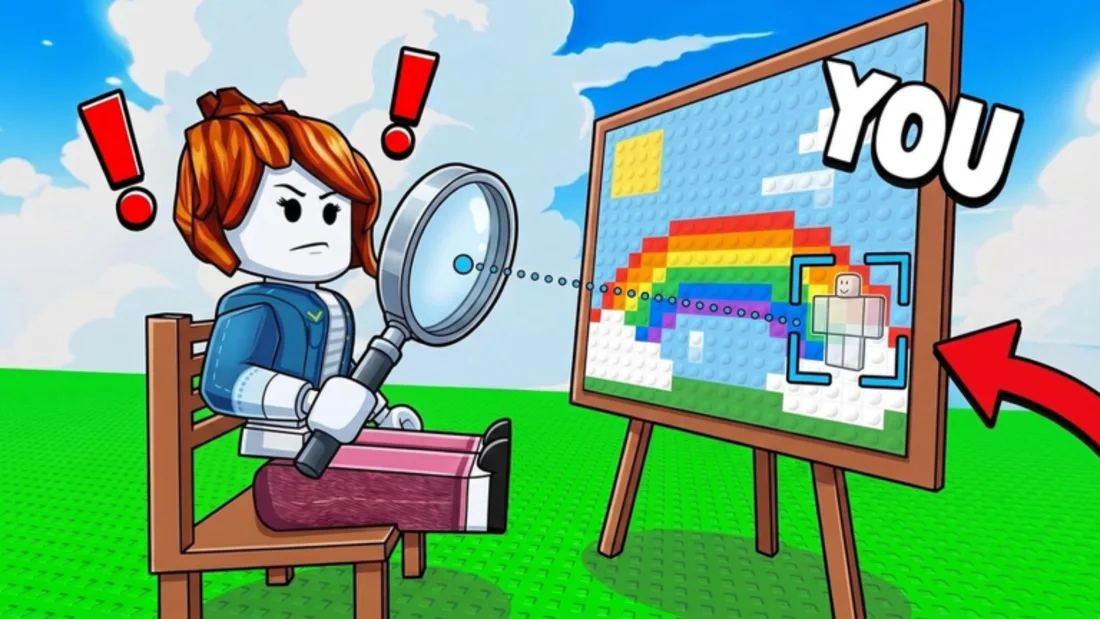 Hide In Pixels rainbow painting with a hidden player highlighted